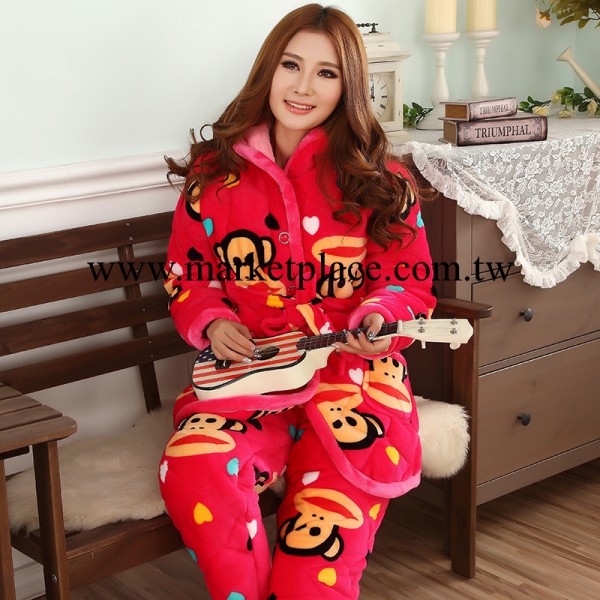 睡衣廠傢批發 靚舒帛女式冬季法蘭絨夾棉傢居服長袖套裝 #J6648工廠,批發,進口,代購