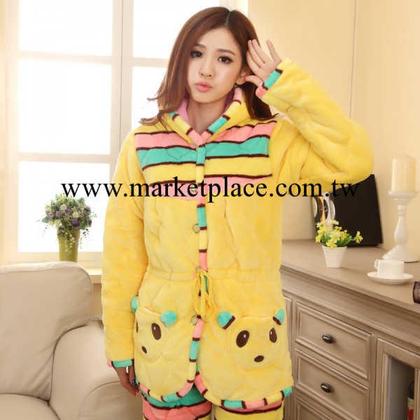 睡衣 秋冬長袖睡衣批發 法蘭絨夾棉女式傢居服套裝 一件代發#J710工廠,批發,進口,代購