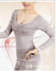 女式 莫代爾無縫美體內衣保暖套裝 秋冬蕾絲低領圓領工廠,批發,進口,代購