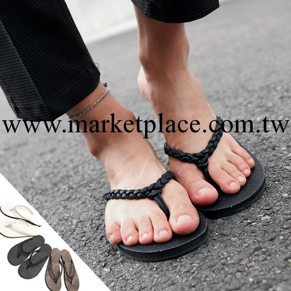 2013 韓版手工編織鞋帶男款英倫風人字拖男式鱷魚皮紋沙灘拖鞋C01工廠,批發,進口,代購