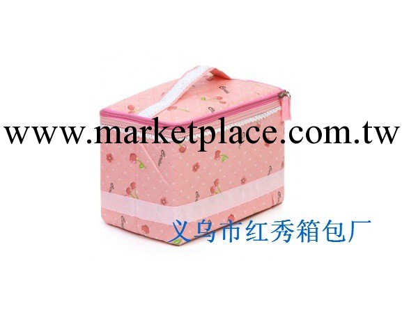 櫻桃粉手提式有蓋化妝包 大號可愛化妝品收納包 韓國熱銷廠傢生產工廠,批發,進口,代購