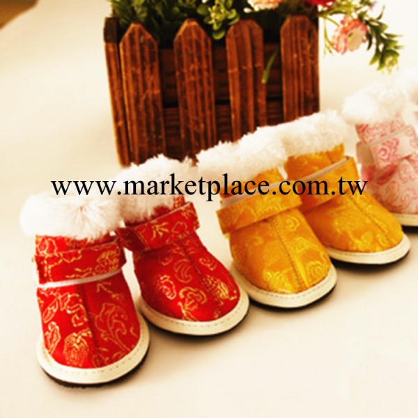 狗狗唐裝鞋子 寵物用品 新年喜慶燙金面料保暖軟底棉靴 泰迪貴賓工廠,批發,進口,代購