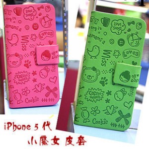 蘋果4s 韓國小魔女 iphone5手機殼 左右開皮套 卡通可愛保護套工廠,批發,進口,代購