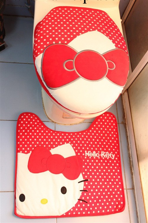 hello kitty馬桶三件套 KT貓馬桶蓋套坐便器套 腳墊 座圈套2色工廠,批發,進口,代購