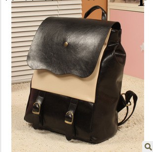 皇冠金屋新款韓版雙肩背波浪黑白撞色書包學院風工廠,批發,進口,代購