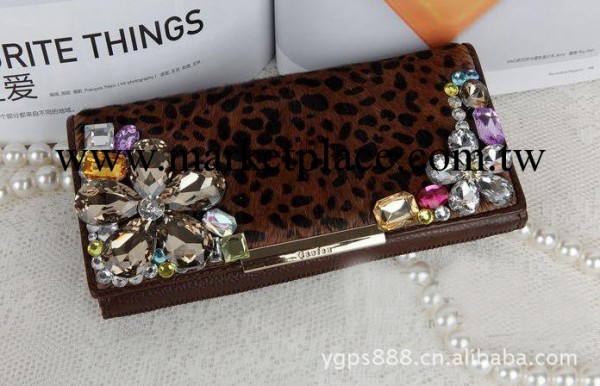 韓版豹紋馬毛錢包 手工鑲鉆錢包 長款女士錢包 手拿包 卡包工廠,批發,進口,代購