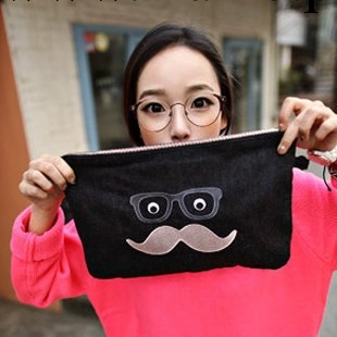 2013年韓國代購 新款女包卡通小胡子手拿包小包棉質佈包批發工廠,批發,進口,代購