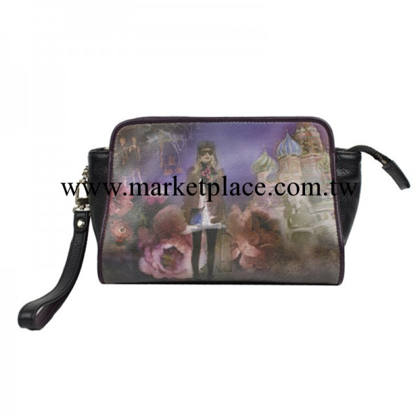 廠傢熱批2013新款潮特色創意彩繪真皮女包包頭層牛皮包女式手拿包工廠,批發,進口,代購