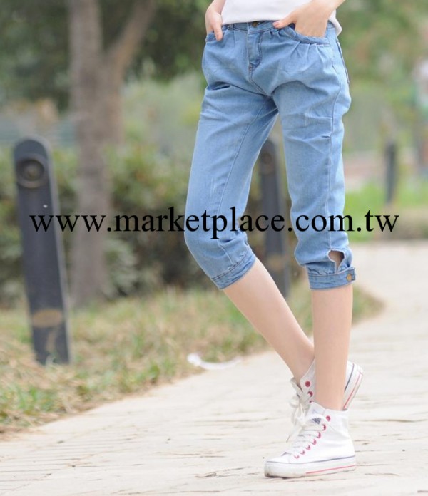 春夏新款 韓版彈力哈倫牛仔七分女褲時尚休閒寬松馬褲工廠,批發,進口,代購