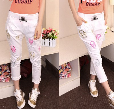 2013新款.stylenanda同款休閒女褲骷髏頭七分褲小腳褲工廠,批發,進口,代購