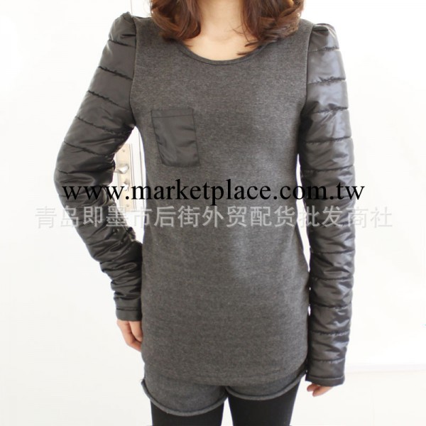 8298 AIMEEWQ新款女式衛衣 羽絨棉袖暖倍兒純色修身套頭抓絨衛衣工廠,批發,進口,代購