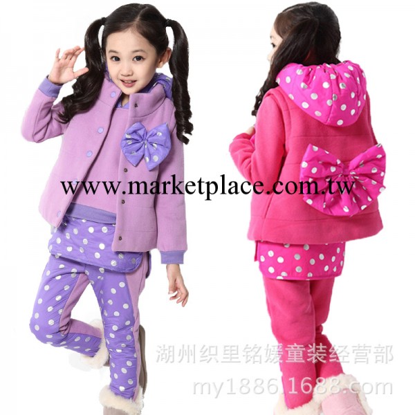 2013年新款女童童裝 韓版時尚圓點蝴蝶結三件套童套裝批發・進口・工廠・代買・代購