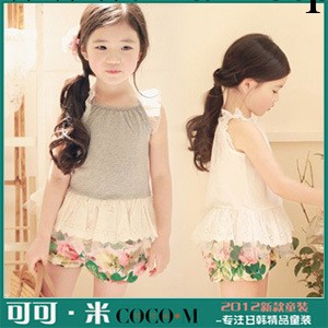 2013夏季新款童裝批發 女童純色吊帶拼紗女童百搭背心工廠,批發,進口,代購