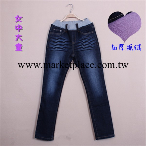 青島童裝 2013外貿原單加絨加厚牛仔棉褲 童褲 女中大童品牌童裝工廠,批發,進口,代購