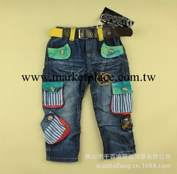 佛山秋冬裝中小童男童裝兒童腰帶款松緊牛仔多口袋軍裝長褲童褲工廠,批發,進口,代購
