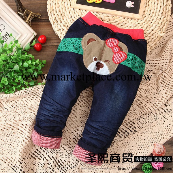 2013冬裝新款兒童女童可愛熊牛仔加厚夾棉褲子童裝0-4歲可開襠工廠,批發,進口,代購