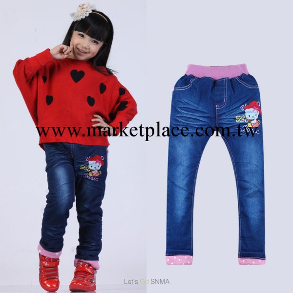 2013秋冬新款品童服飾卡通可愛KT貓加厚加絨女童牛仔褲135104工廠,批發,進口,代購