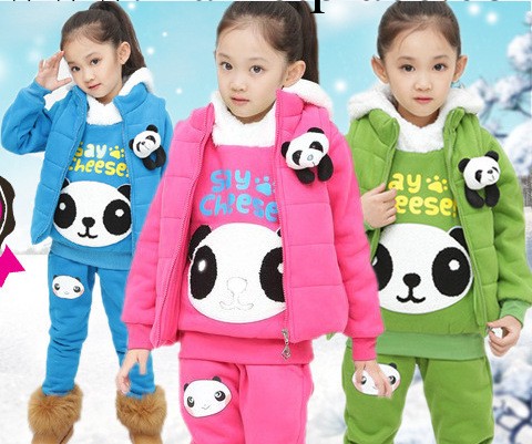 女童三件套熊貓 加絨加厚兒童套裝馬甲衛衣三件套裝 女童加厚 抓批發・進口・工廠・代買・代購