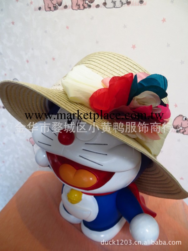 批發韓版淑女帽子 日系大沿邊草帽 VIVI小辣椒三色花朵遮陽卷邊帽工廠,批發,進口,代購