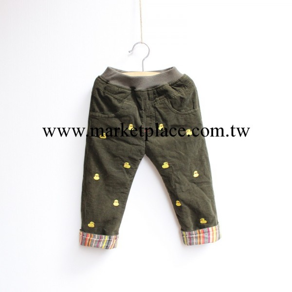 外貿童裝   男女童黃色小鴨刺繡內裡搖粒絨加厚燈芯絨棉褲 休閒褲工廠,批發,進口,代購