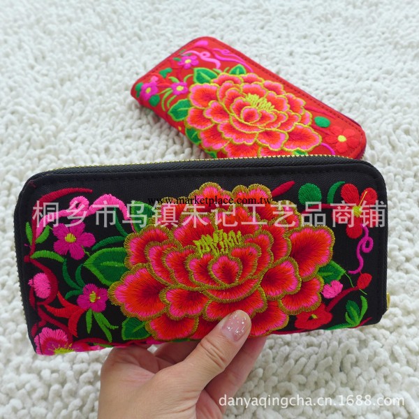 復古民族風繡花手拿包 粗亞麻滿繡花錢夾 女式長款錢包拉鏈包工廠,批發,進口,代購