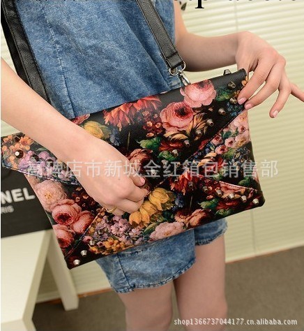 2013新品秋冬時尚休閒油畫信封百搭柳釘手拿單肩潮女包工廠,批發,進口,代購