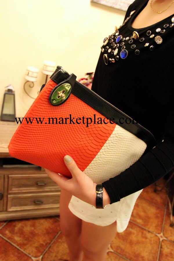 供應2013款歐美經典撞色蛇紋手拿包 高端包單肩包斜挎包女式包包工廠,批發,進口,代購