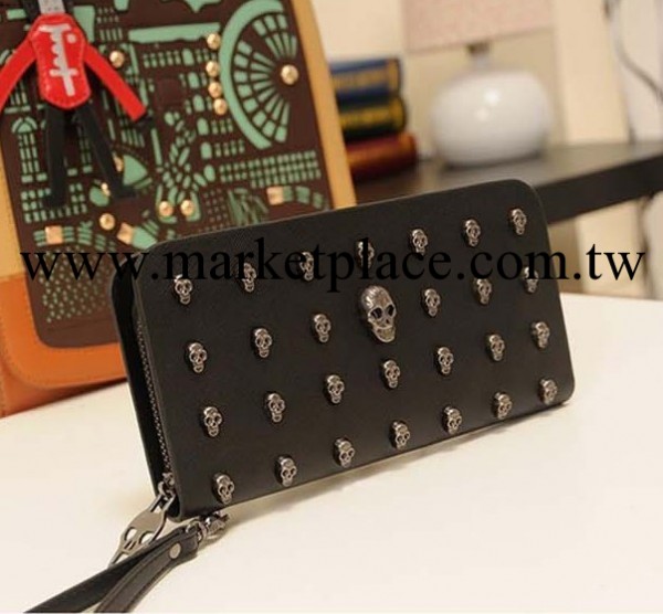 歐美大牌朋克風鉚釘鬼頭女士長款錢包 簡約錢夾超酷復古手拿包包工廠,批發,進口,代購