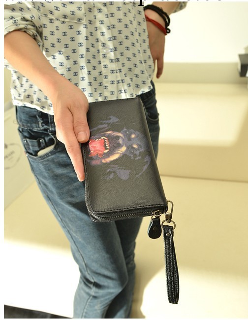 時尚新款歐美大狗頭女士單拉鏈中長款錢包 卡包 手拎包 手拿包工廠,批發,進口,代購