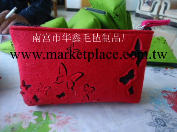 定做時尚新潮蝴蝶鏤空毛氈錢包  毛氈手拿包  毛氈化妝包工廠,批發,進口,代購