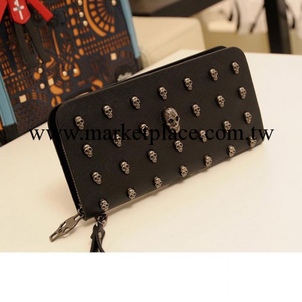 日韓潮個性搖滾朋克風 拉鏈長款復古骷髏頭錢包手拿包手抓包包郵工廠,批發,進口,代購