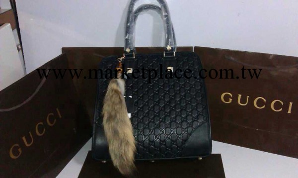 雙G 女士 歐美時尚壓印全牛皮配狐貍毛手拿包手提包  181319工廠,批發,進口,代購