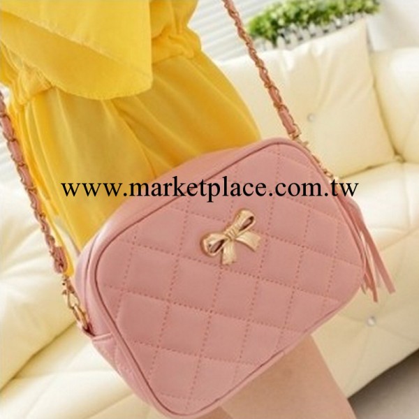 新款韓版潮可愛淑女包糖果色菱格蝴蝶結手拿包休閒時尚單肩斜挎包工廠,批發,進口,代購