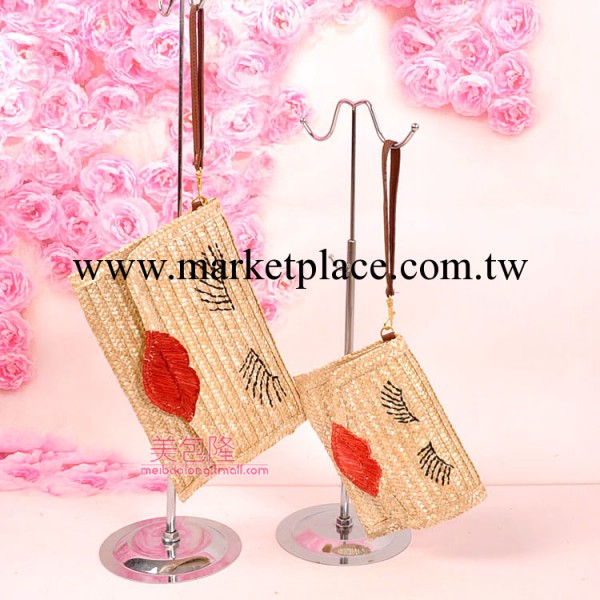 美包隆 特價經典手繡紅唇編織草編包 單肩斜挎包 手拿包m3329工廠,批發,進口,代購