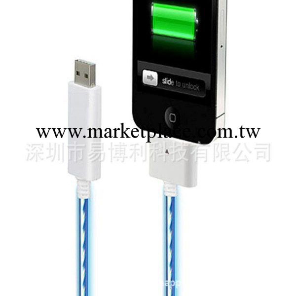 大量供應 可視電流數據線 蘋果發光USB數據線 蘋果4/4S充電線工廠,批發,進口,代購