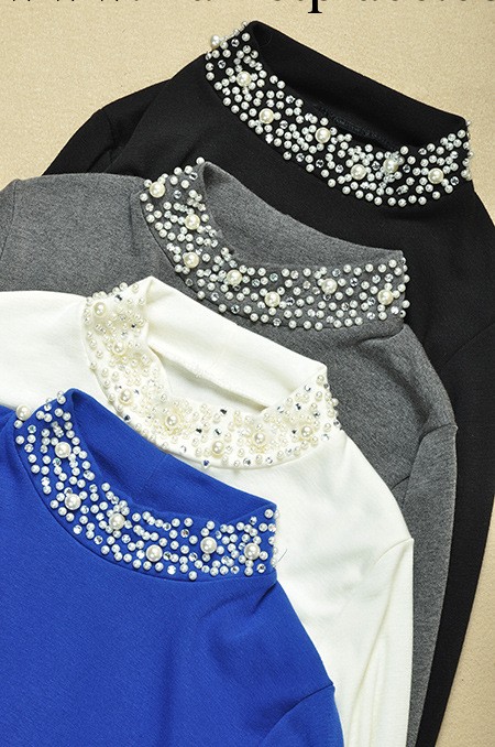 打底衫2013 新款女裝重工釘珠釘鉆半高領棉質修身t恤 女 長袖工廠,批發,進口,代購