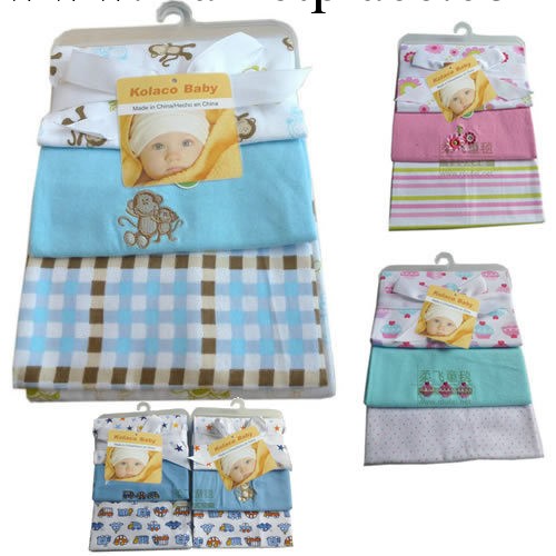 柔飛嬰兒毯 Blanket 全棉毯 嬰兒全棉童毯76X76cm絲帶衣架3條裝工廠,批發,進口,代購