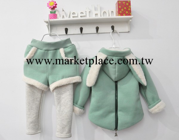 2013冬款新品 可愛女童加厚兔耳朵加絨套裝 兒童套裝批發K工廠,批發,進口,代購