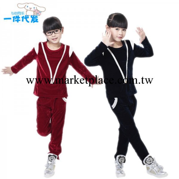 女款兒童套裝批發 韓版秋款童裝潮款V拉鏈女童休閒褲套裝 可挑碼工廠,批發,進口,代購