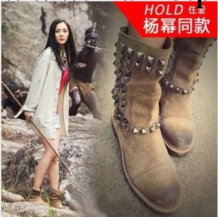 Hold住愛楊冪同款真皮鉚釘女靴女短靴雪靴zara春秋馬丁靴單靴子工廠,批發,進口,代購