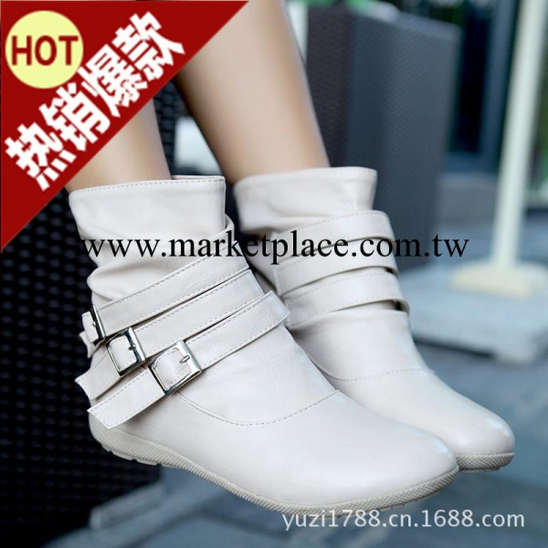 新款春秋女士平跟短靴 皮帶扣圓頭馬丁靴 女靴代理網上開店工廠,批發,進口,代購