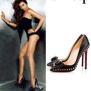 2013歐美風女鞋 蝴蝶結尖頭鉚釘淺口超高跟單鞋 621-5工廠,批發,進口,代購