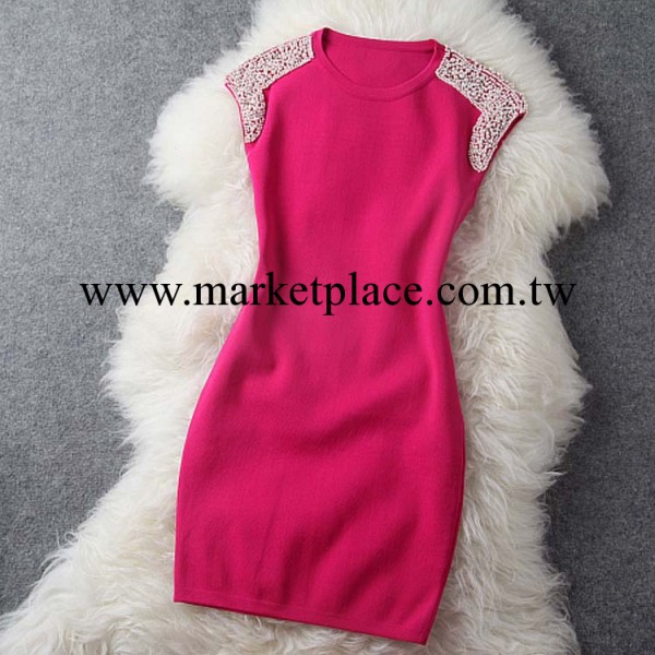 女裝2013秋款歐美大牌重工手工訂珠時尚彈性修身連衣裙禮服裙T827工廠,批發,進口,代購