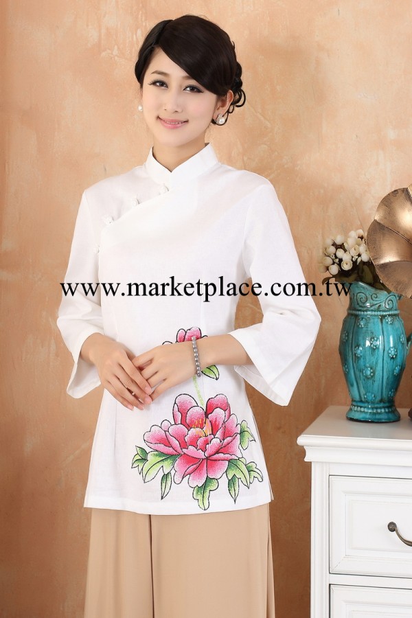 手繪旗袍棉麻上衣加大碼中式女裝改良漢服唐裝清新女士春夏裝工廠,批發,進口,代購