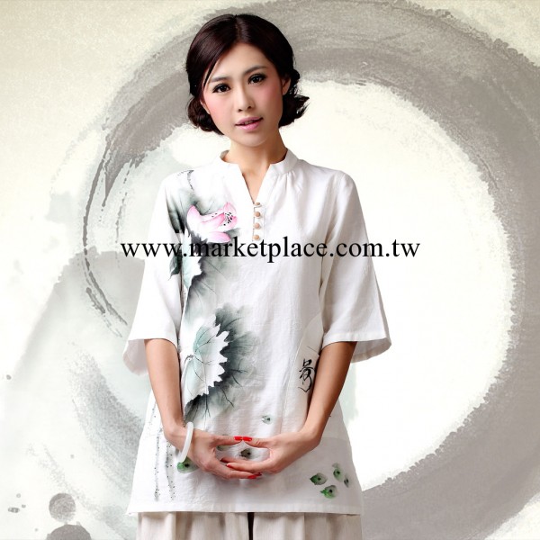 手繪旗袍上衣款棉麻大碼中式女裝改良漢服批發唐裝女士夏裝工廠,批發,進口,代購
