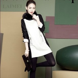 2013新款韓版修身顯瘦連衣裙撞色女款連衣裙(送毛領）批發・進口・工廠・代買・代購