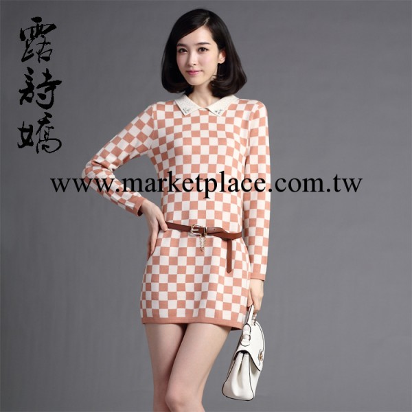 2013新款秋冬女裝 女式英倫風格子毛衣裙 時尚POLO領長袖連衣裙工廠,批發,進口,代購