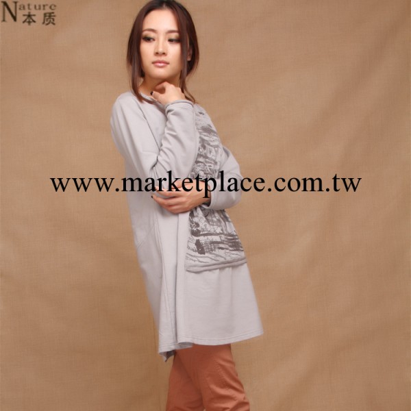 本質春季棉麻服飾原創品牌設計女式長款衛衣女款休閒衛衣外套1337工廠,批發,進口,代購