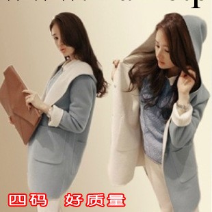 2013秋冬新款 韓版加絨連帽加厚羊毛呢外套 中長款女式外套工廠,批發,進口,代購