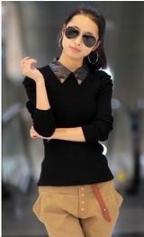 韓版時尚 西裝領長袖 修身女式打底衫 針織衫工廠,批發,進口,代購